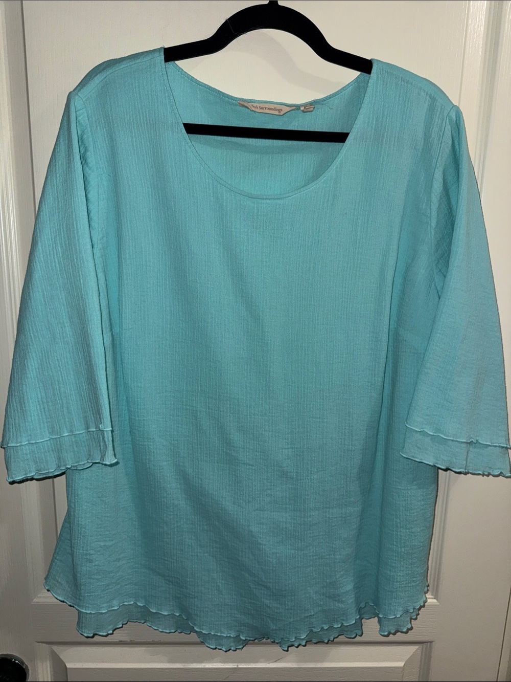 Soft Surroundings Aqua Crinkle Gauze Scoop Neck Tunic